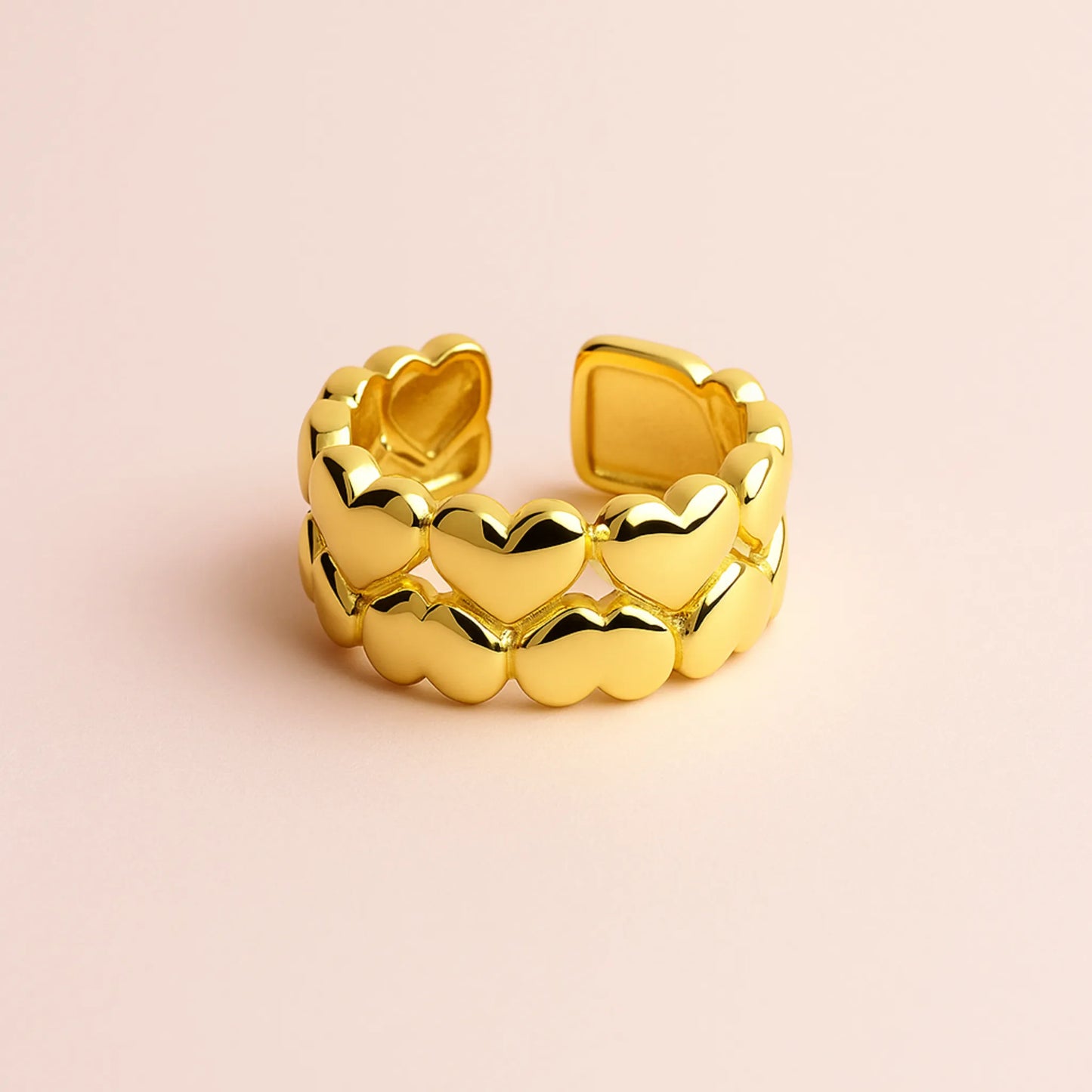 Anillo Ajustable Corazones Dorados