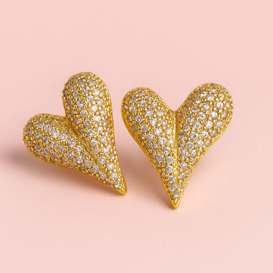 Aros Corazón Pavé Dorado