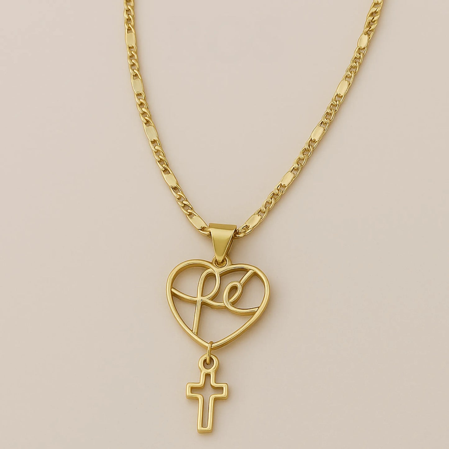 Collar Corazón Fe con Cruz Dorado