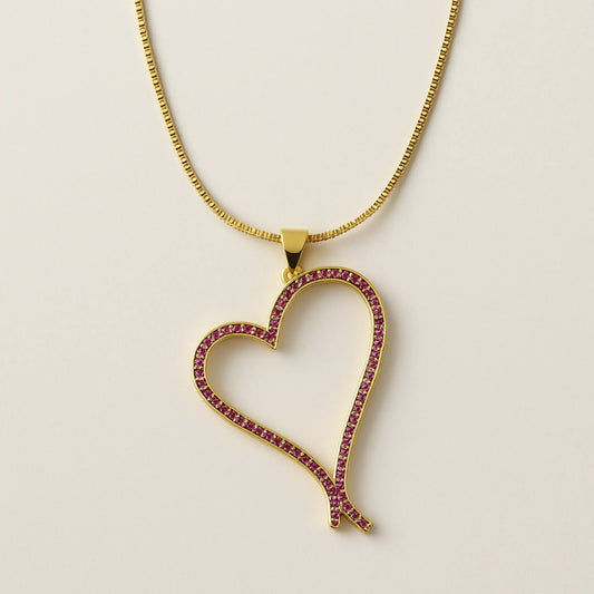 Collar Corazón con Circonitas fucsia