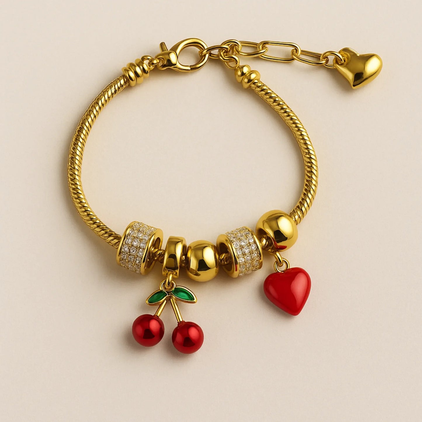 Pulsera Dijes Cerezas y Corazón