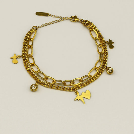 Pulsera Doble Corazones y Punto de luz